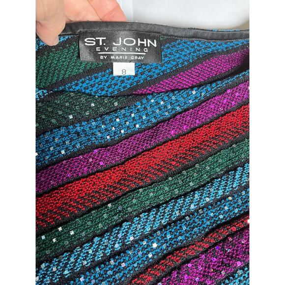 St. John Evening Sequin Stretch Knit Asymmetrical Top Size 8 Cocktail Party - Picture 7 of 12